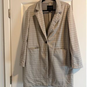 Sanctuary Women's Beige Plaid Long Blazer Medium Boyfriend Style Business Casual